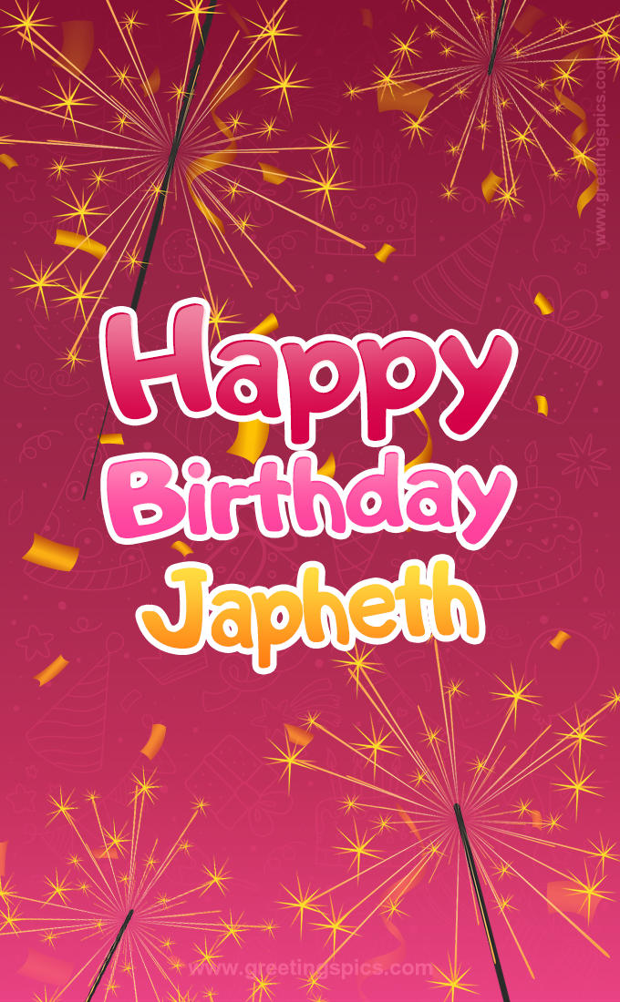 Happy Birthday Japheth Image with sparklers (tall rectangle shape picture)