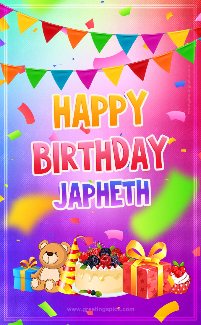 Bright card with Wishes for a Happy Birthday for Japheth (tall rectangle shape picture)