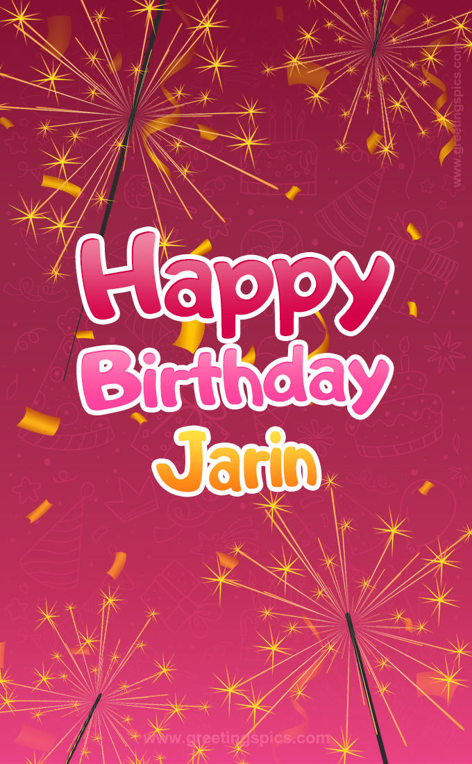 Happy Birthday Jarin Image with sparklers (tall rectangle shape picture)