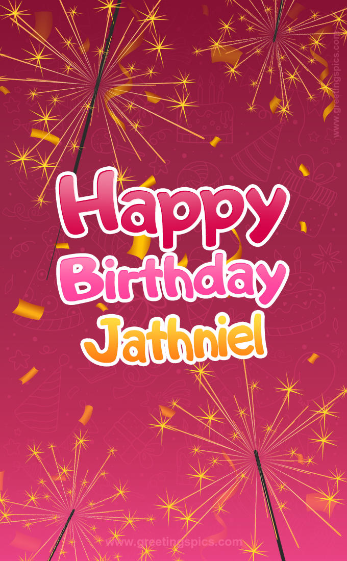 Happy Birthday Jathniel Image with sparklers (tall rectangle shape picture)