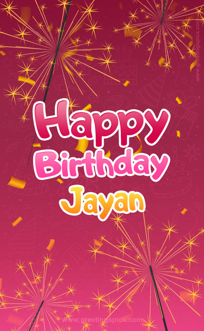 Happy Birthday Jayan Image with sparklers (tall rectangle shape picture)