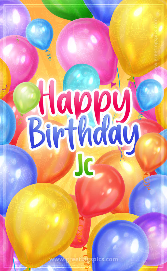 Happy Birthday Jc Image with colorful balloons (tall rectangle shape picture)