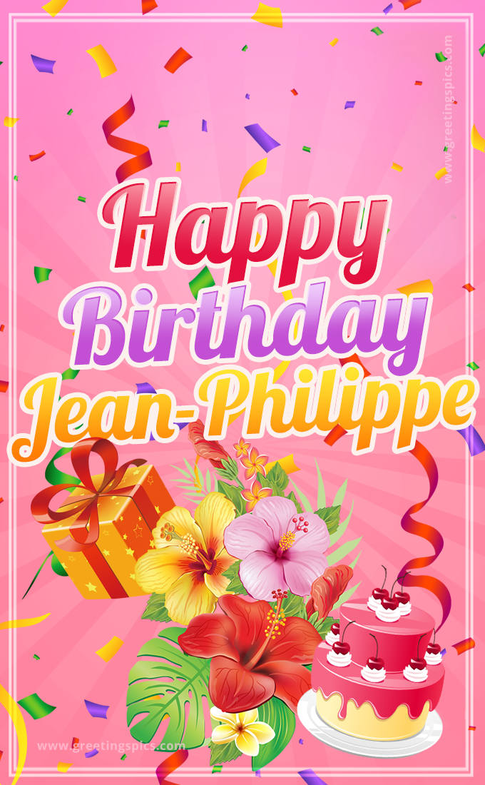 Beautiful Birthday Card for Jean-Philippe with pink background (tall rectangle shape picture)