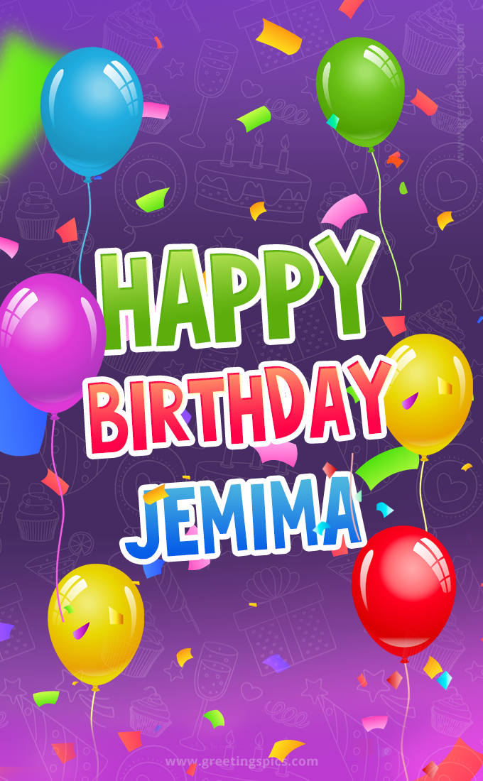 Happy Birthday Jemima Festive Greeting Card (tall rectangle shape picture)