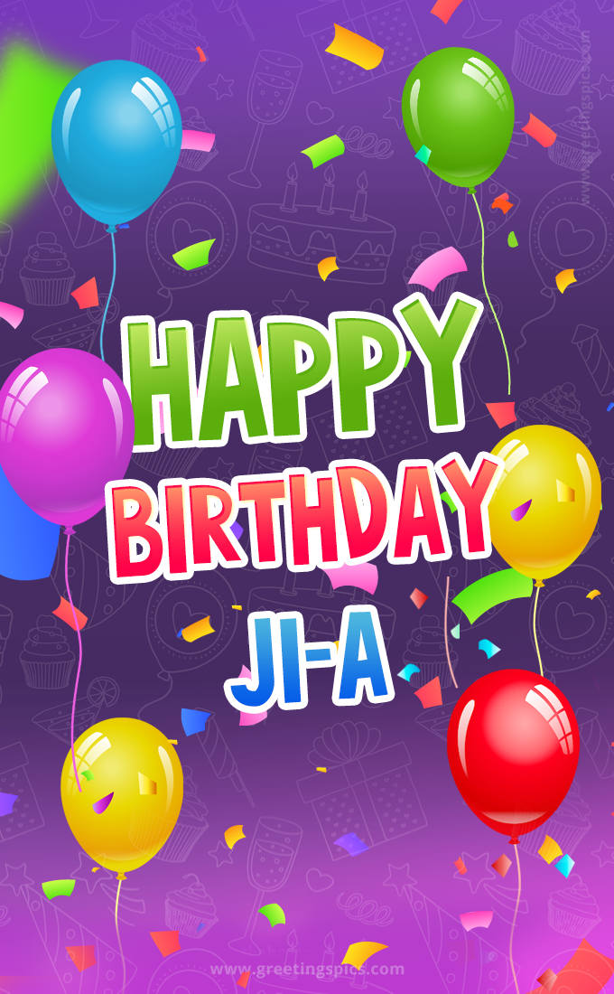 Happy Birthday Ji-a Festive Greeting Card (tall rectangle shape picture)