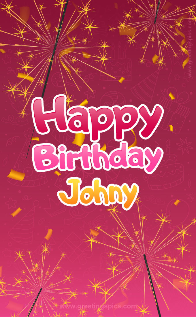 Happy Birthday Johny Image with sparklers (tall rectangle shape picture)