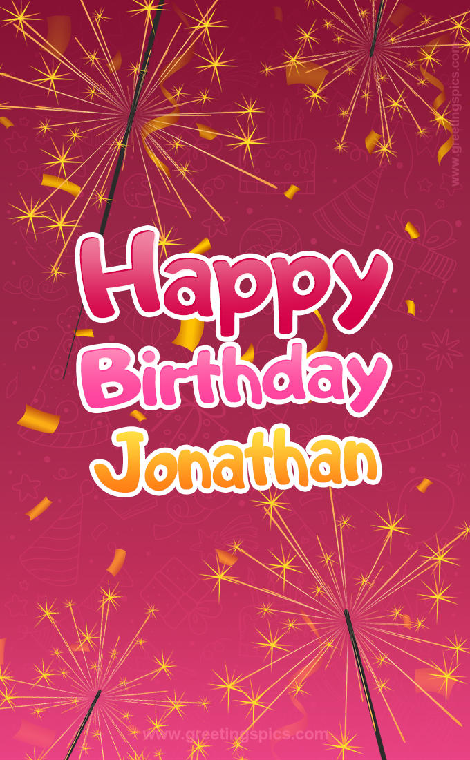 Happy Birthday Jonathan Image with sparklers (tall rectangle shape picture)