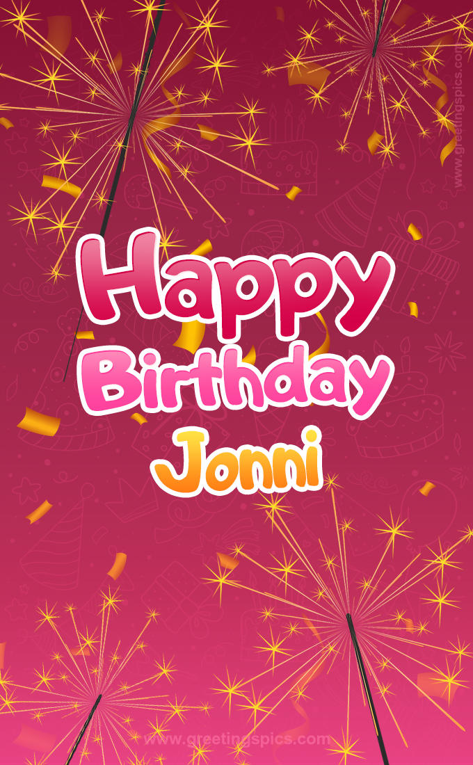 Happy Birthday Jonni Image with sparklers (tall rectangle shape picture)