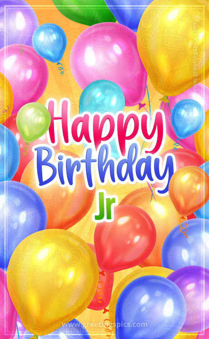 Happy Birthday Jr Image with colorful balloons (tall rectangle shape picture)