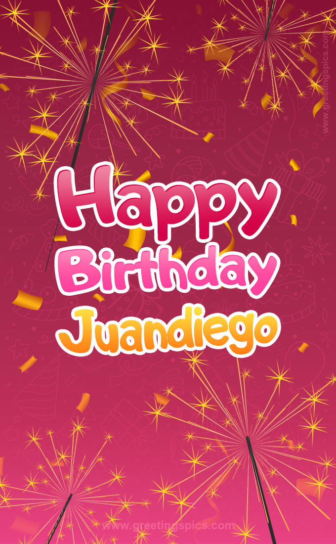 Happy Birthday Juandiego Image with sparklers (tall rectangle shape picture)