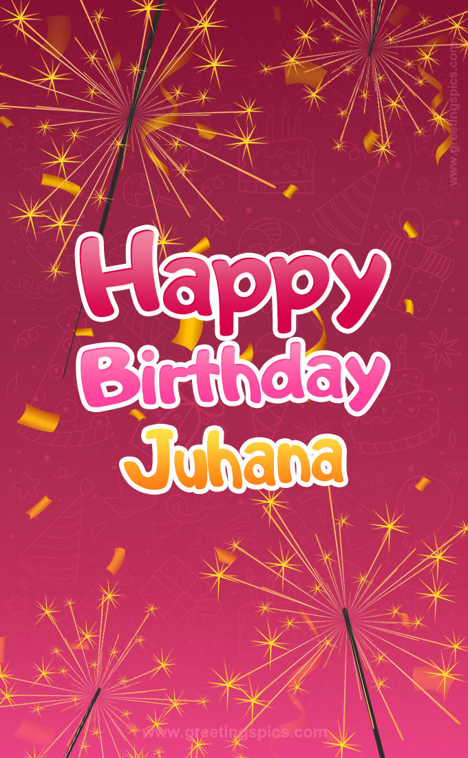 Happy Birthday Juhana Image with sparklers (tall rectangle shape picture)