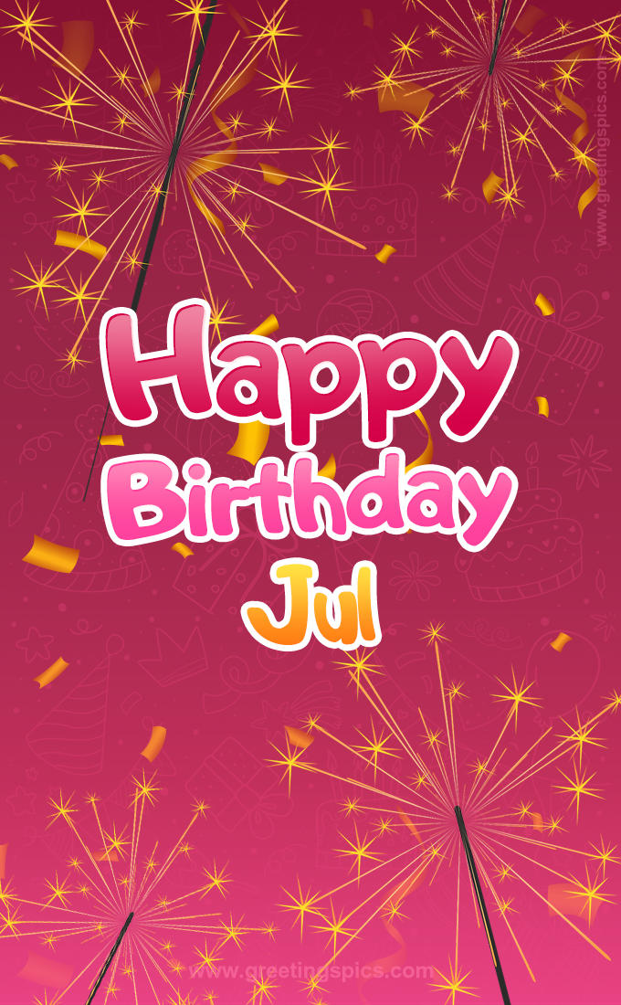 Happy Birthday Jul Image with sparklers (tall rectangle shape picture)