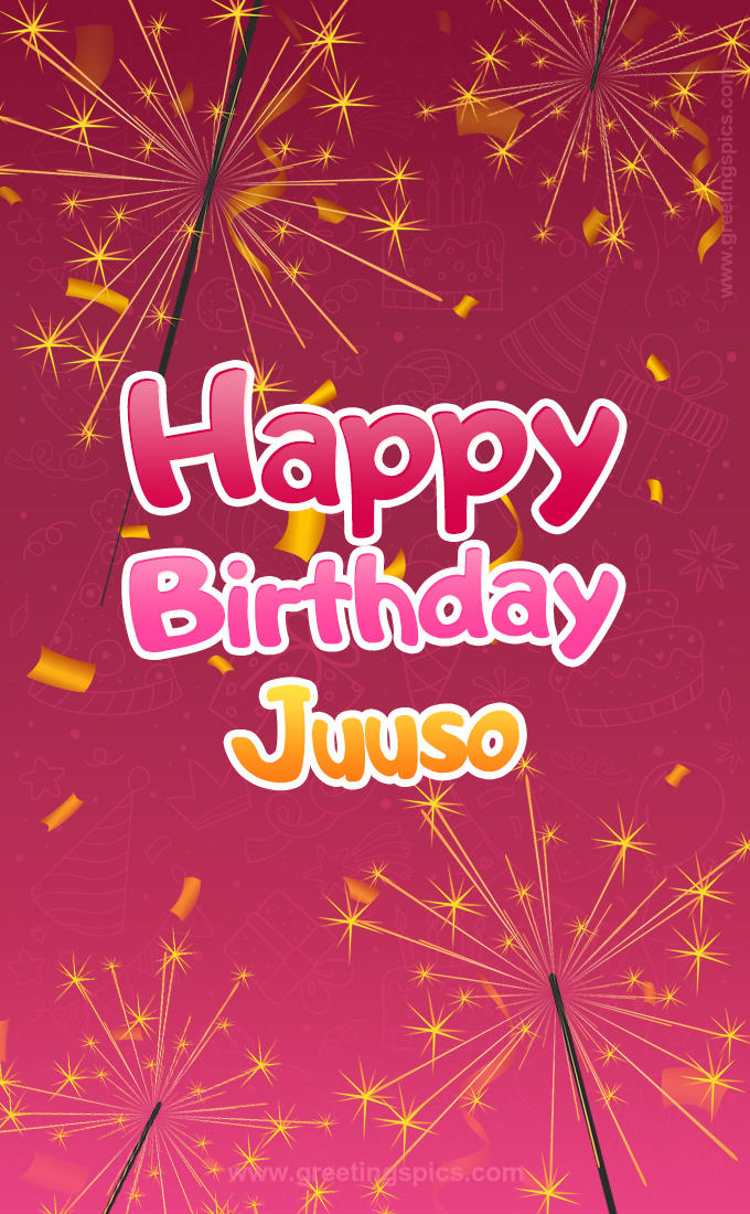 Happy Birthday Juuso Image with sparklers (tall rectangle shape picture)