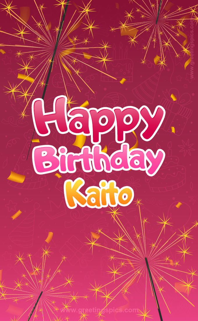 Happy Birthday Kaito Image with sparklers (tall rectangle shape picture)