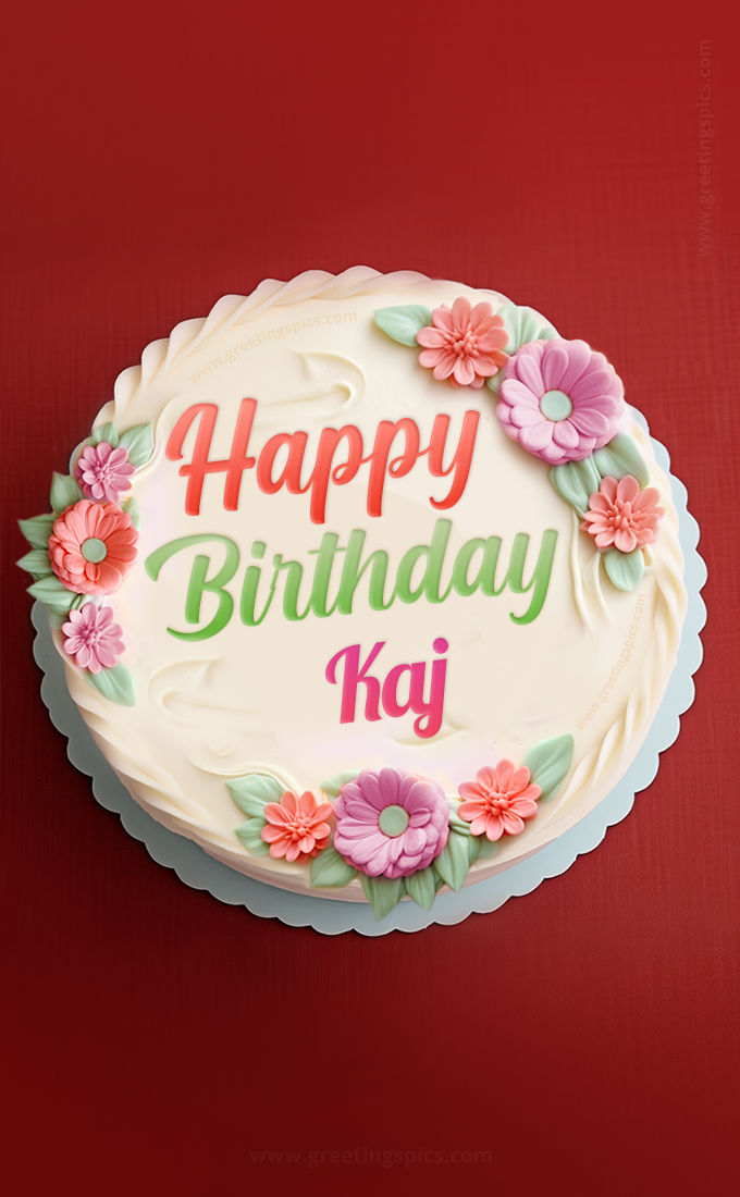 Happy Birthday Kaj Cake Image With Name (tall rectangle shape picture)