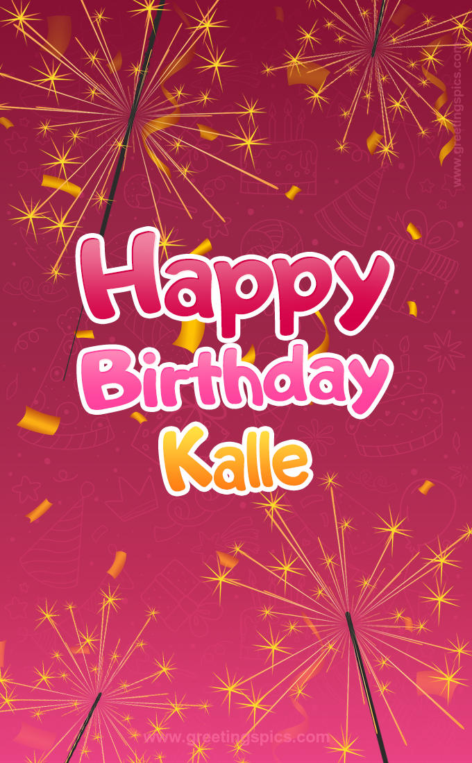 Happy Birthday Kalle Image with sparklers (tall rectangle shape picture)