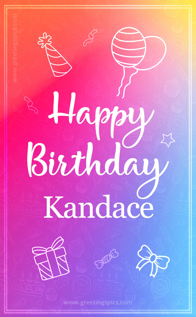 Colorful Happy Birthday Card For Kandace (tall rectangle shape picture)