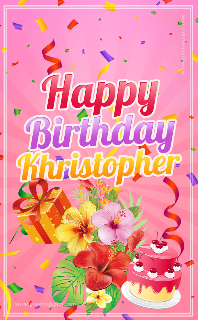 Beautiful Birthday Card for Khristopher with pink background (tall rectangle shape picture)