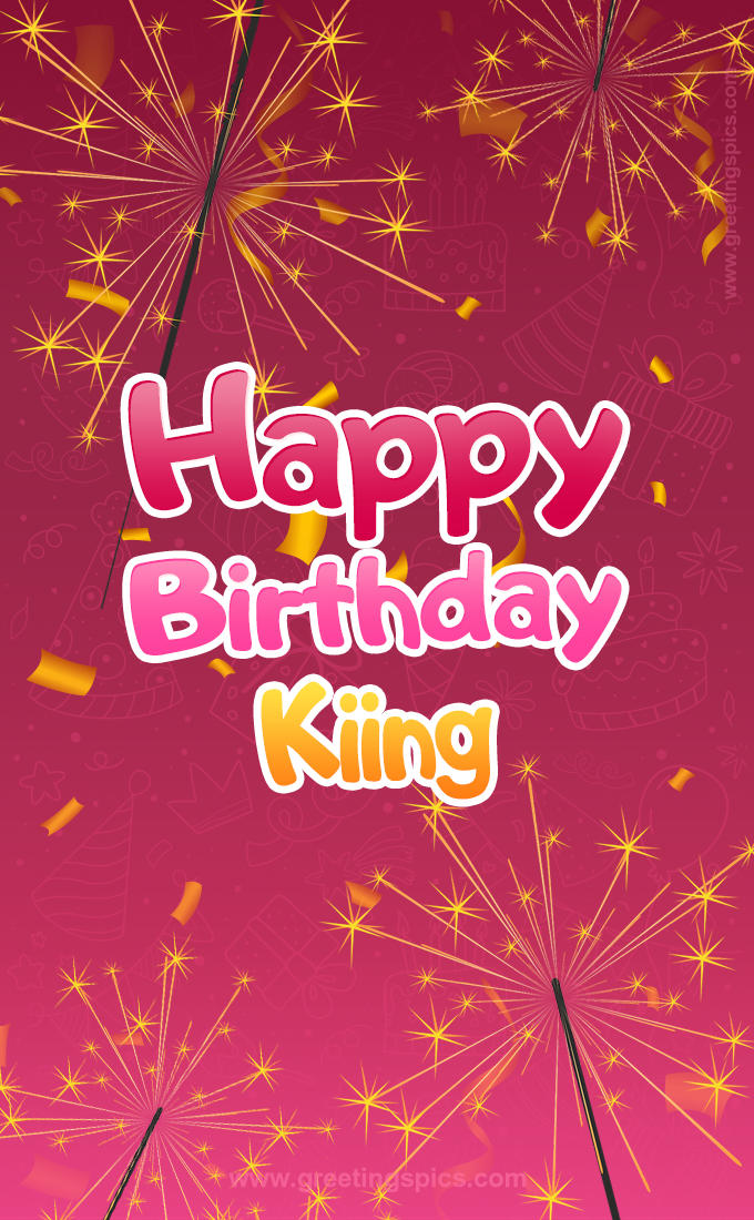 Happy Birthday Kiing Image with sparklers (tall rectangle shape picture)