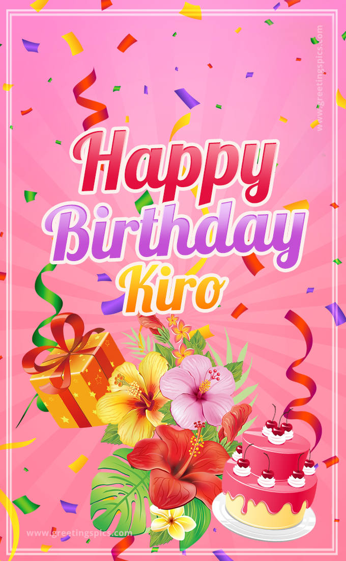 Beautiful Birthday Card for Kiro with pink background (tall rectangle shape picture)