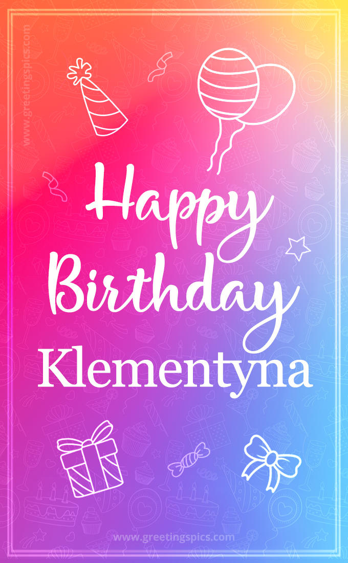 Colorful Happy Birthday Card For Klementyna (tall rectangle shape picture)