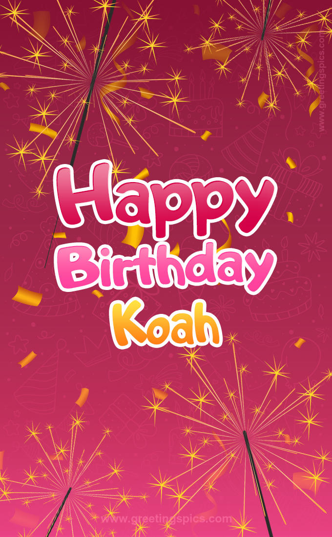 Happy Birthday Koah Image with sparklers (tall rectangle shape picture)