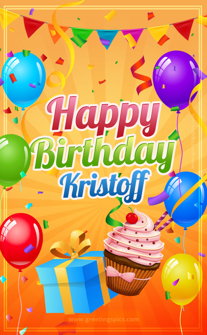 Happy Birthday Kristoff eCard with gift box and cupcake (tall rectangle shape picture)