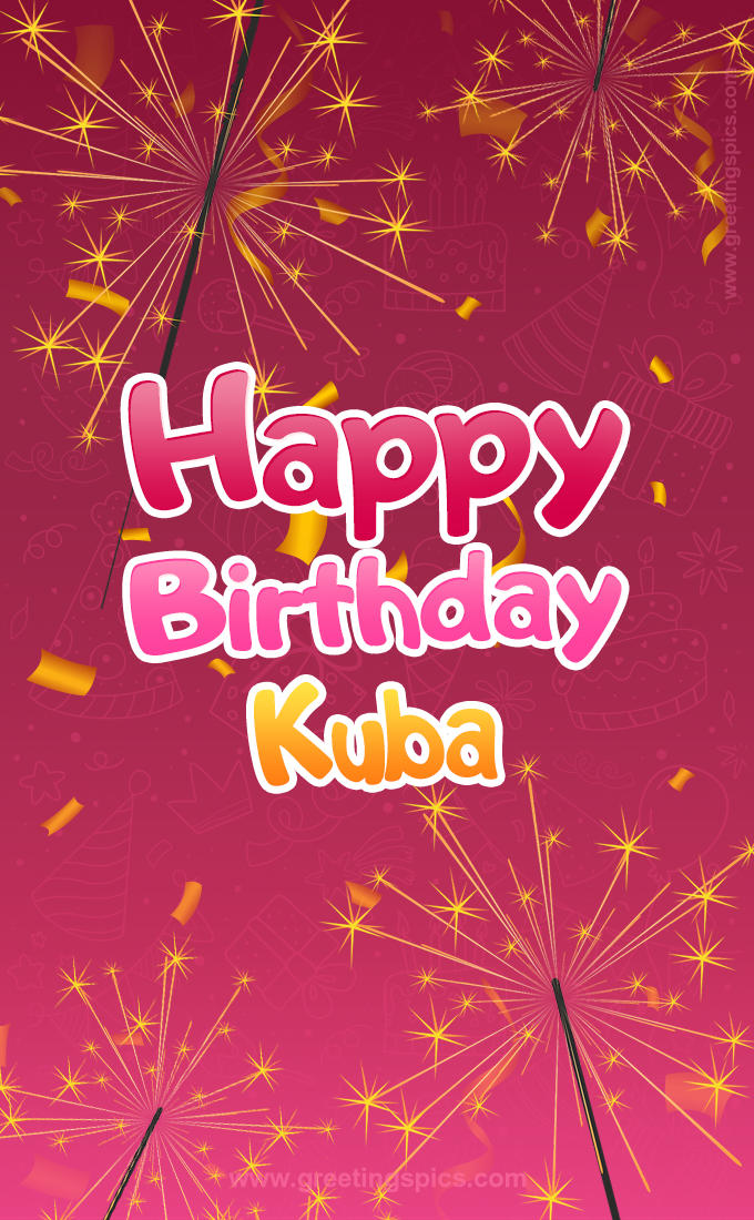 Happy Birthday Kuba Image with sparklers (tall rectangle shape picture)