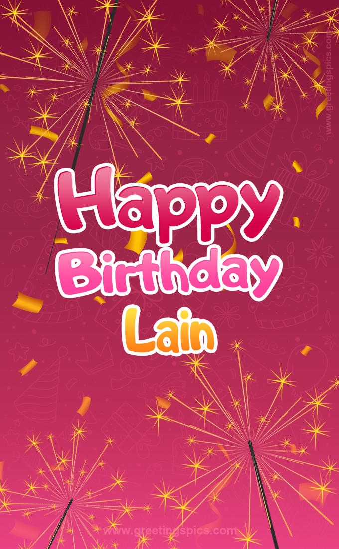 Happy Birthday Lain Image with sparklers (tall rectangle shape picture)