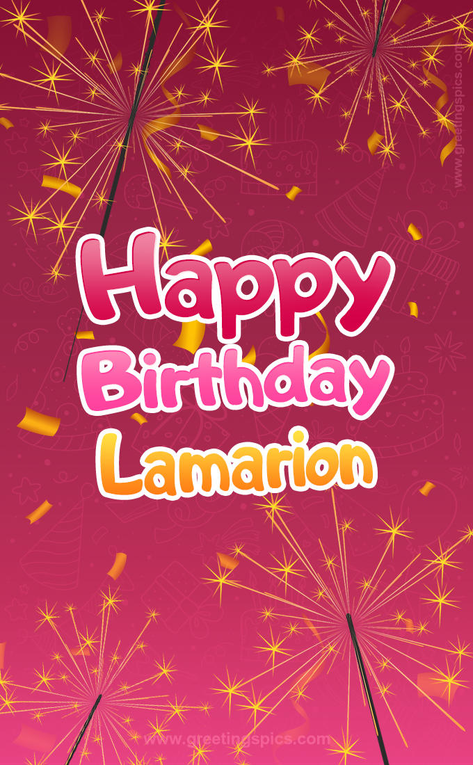 Happy Birthday Lamarion Image with sparklers (tall rectangle shape picture)