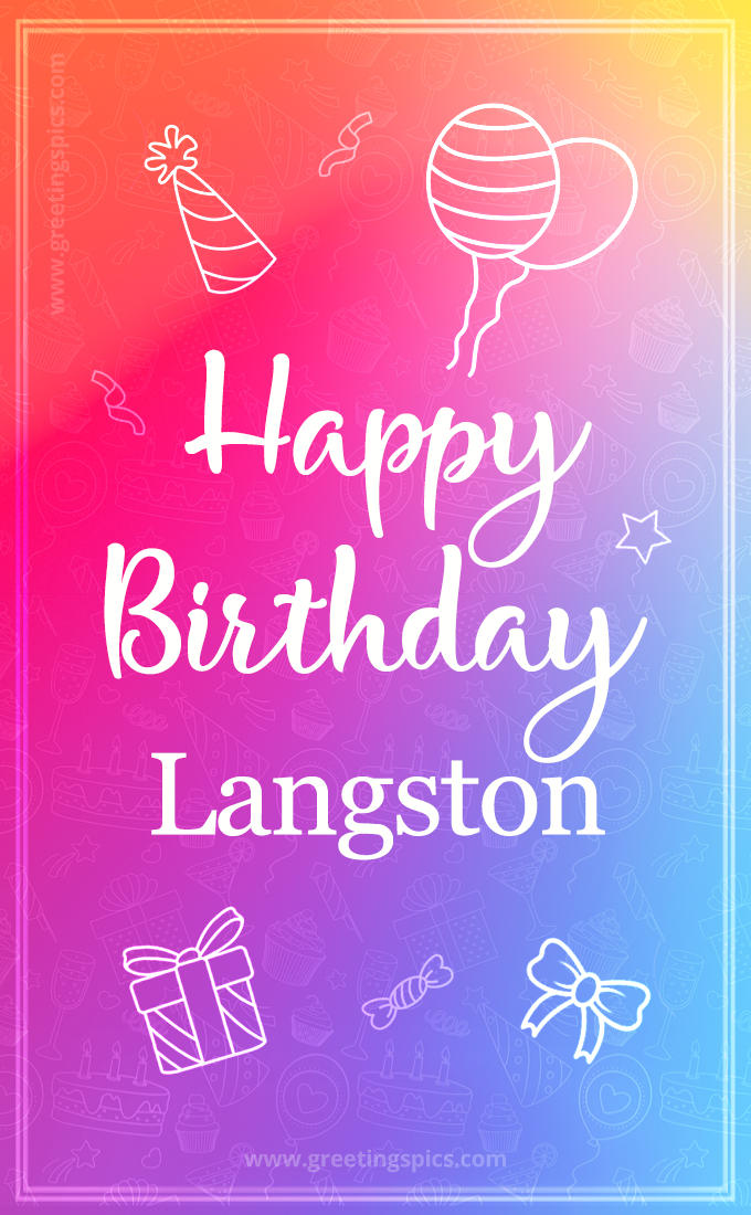 Colorful Happy Birthday Card For Langston (tall rectangle shape picture)