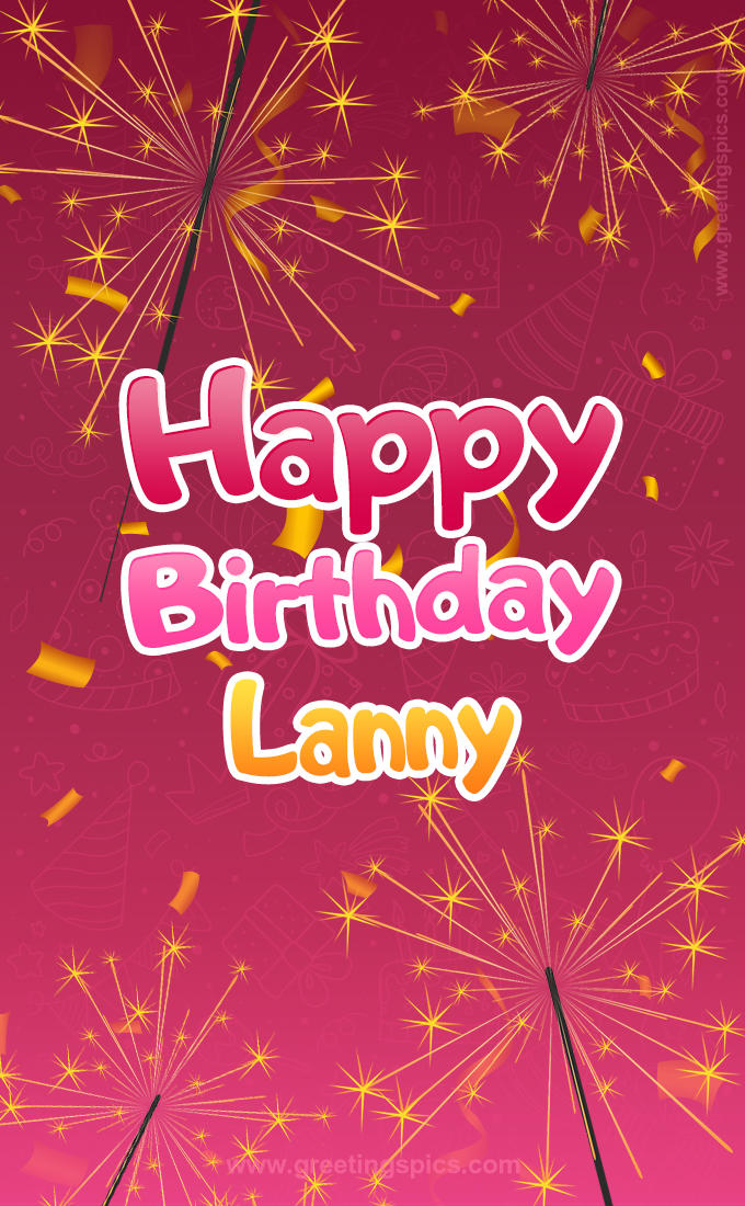 Happy Birthday Lanny Image with sparklers (tall rectangle shape picture)