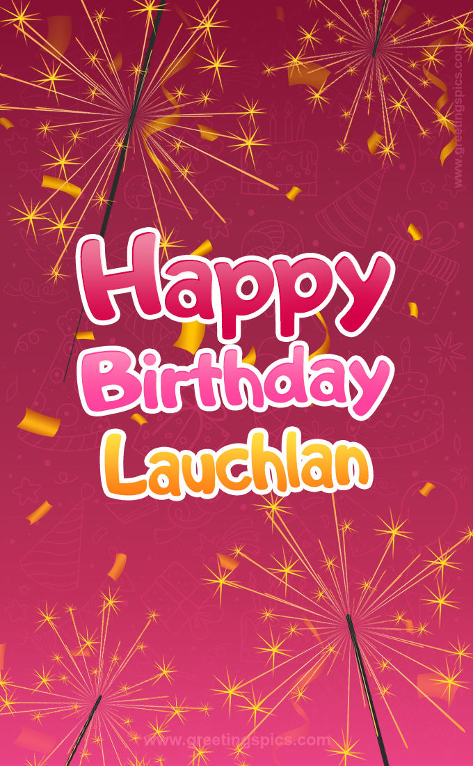 Happy Birthday Lauchlan Image with sparklers (tall rectangle shape picture)