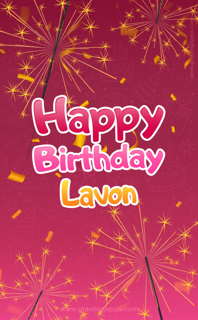 Happy Birthday Lavon Image with sparklers (tall rectangle shape picture)