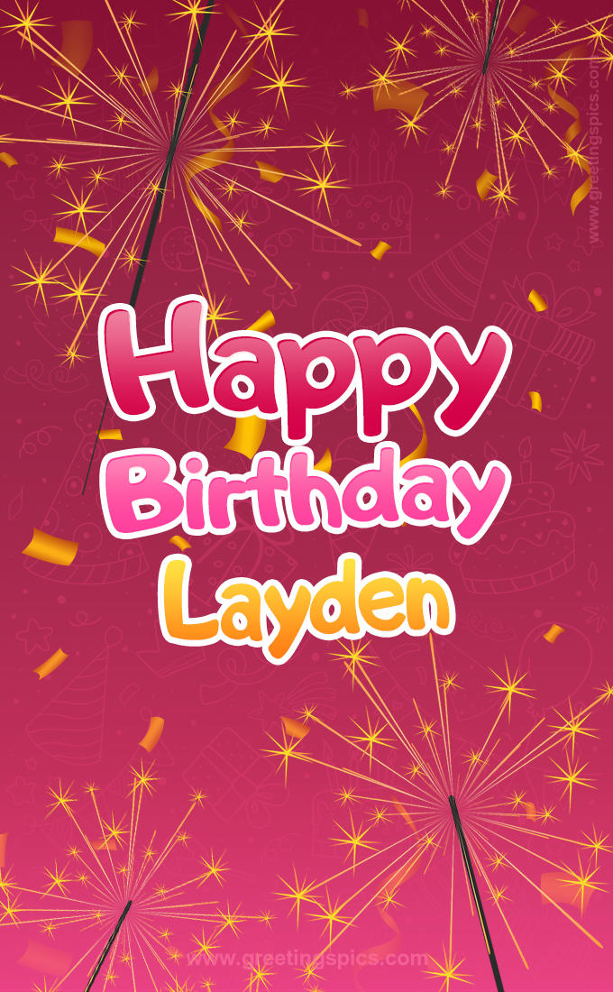 Happy Birthday Layden Image with sparklers (tall rectangle shape picture)