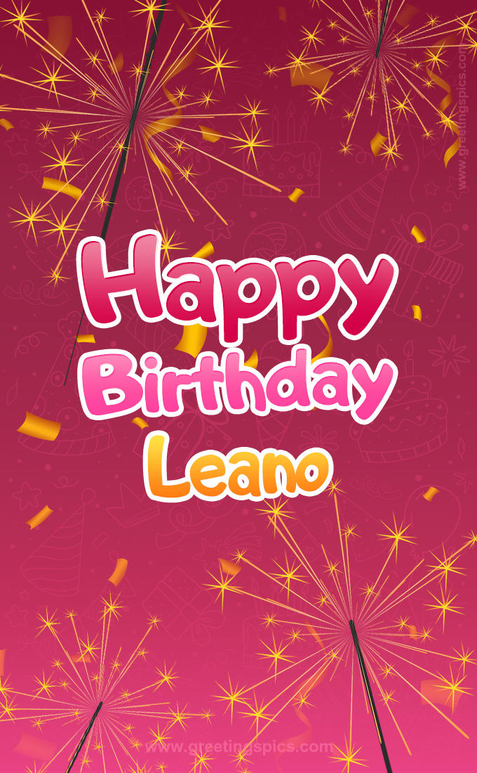 Happy Birthday Leano Image with sparklers (tall rectangle shape picture)