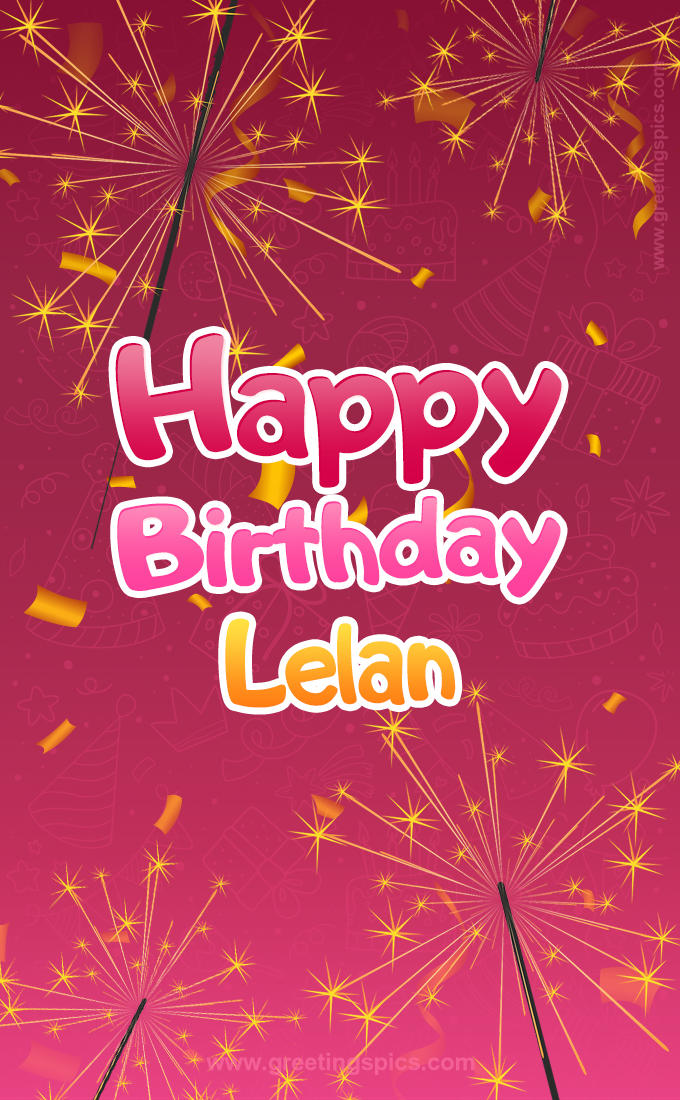 Happy Birthday Lelan Image with sparklers (tall rectangle shape picture)