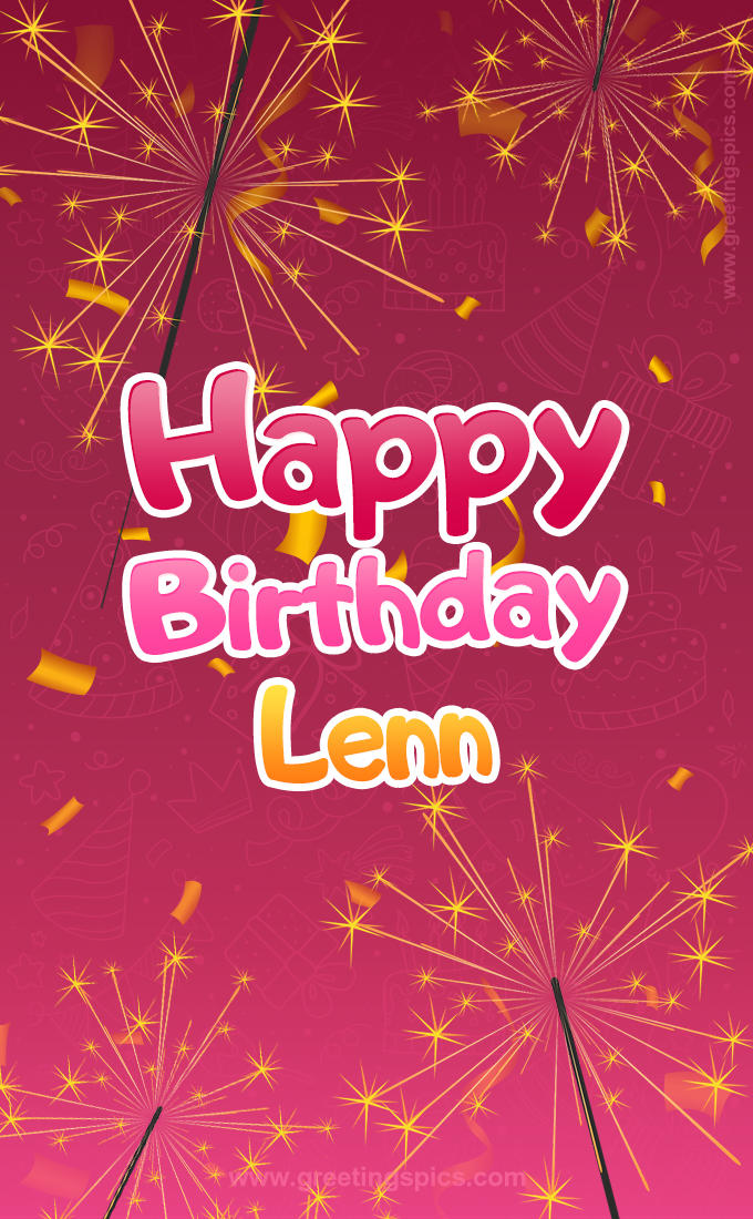 Happy Birthday Lenn Image with sparklers (tall rectangle shape picture)