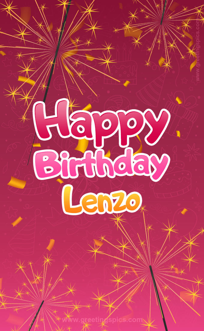 Happy Birthday Lenzo Image with sparklers (tall rectangle shape picture)