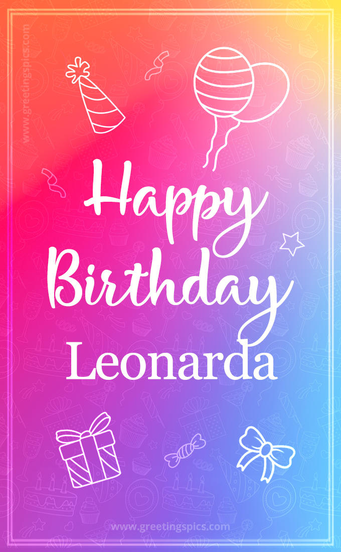 Colorful Happy Birthday Card For Leonarda (tall rectangle shape picture)