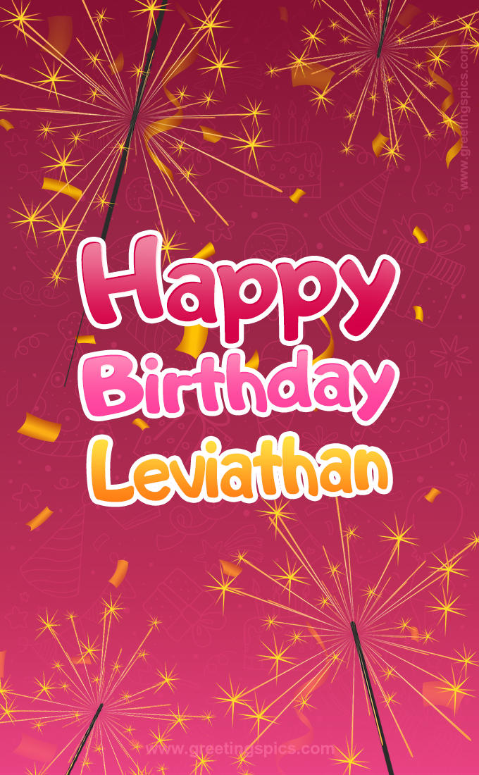 Happy Birthday Leviathan Image with sparklers (tall rectangle shape picture)