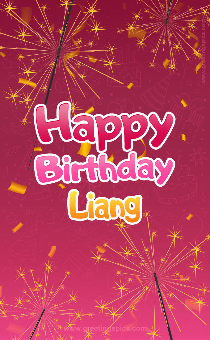 Happy Birthday Liang Image with sparklers (tall rectangle shape picture)