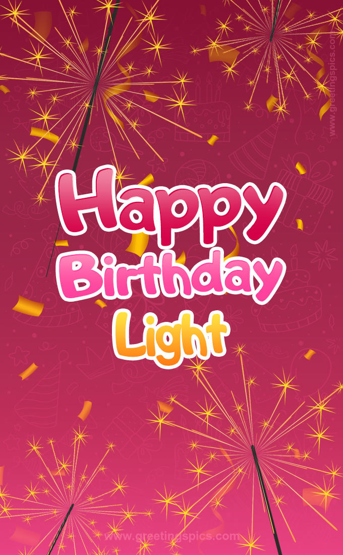 Happy Birthday Light Image with sparklers (tall rectangle shape picture)