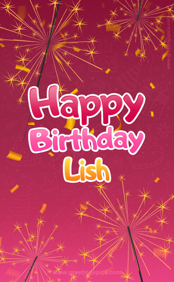 Happy Birthday Lish Image with sparklers (tall rectangle shape picture)