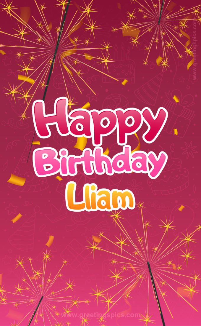 Happy Birthday Lliam Image with sparklers (tall rectangle shape picture)