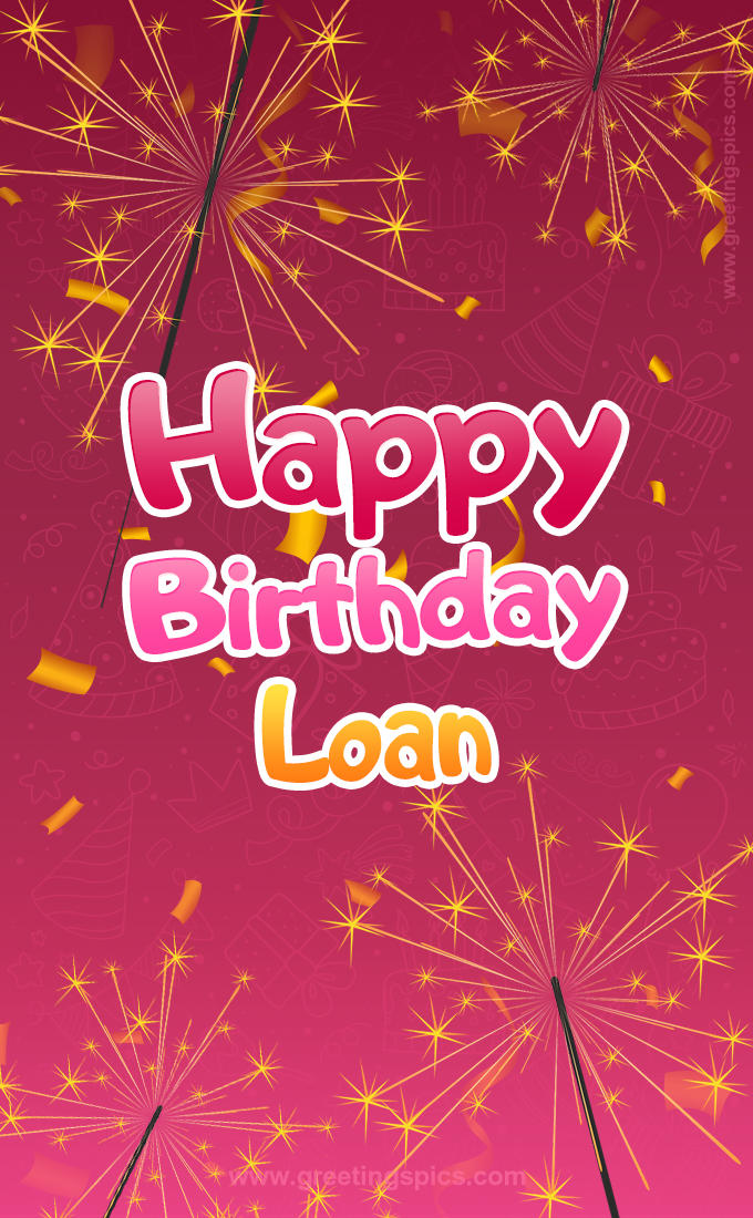 Happy Birthday Loan Image with sparklers (tall rectangle shape picture)