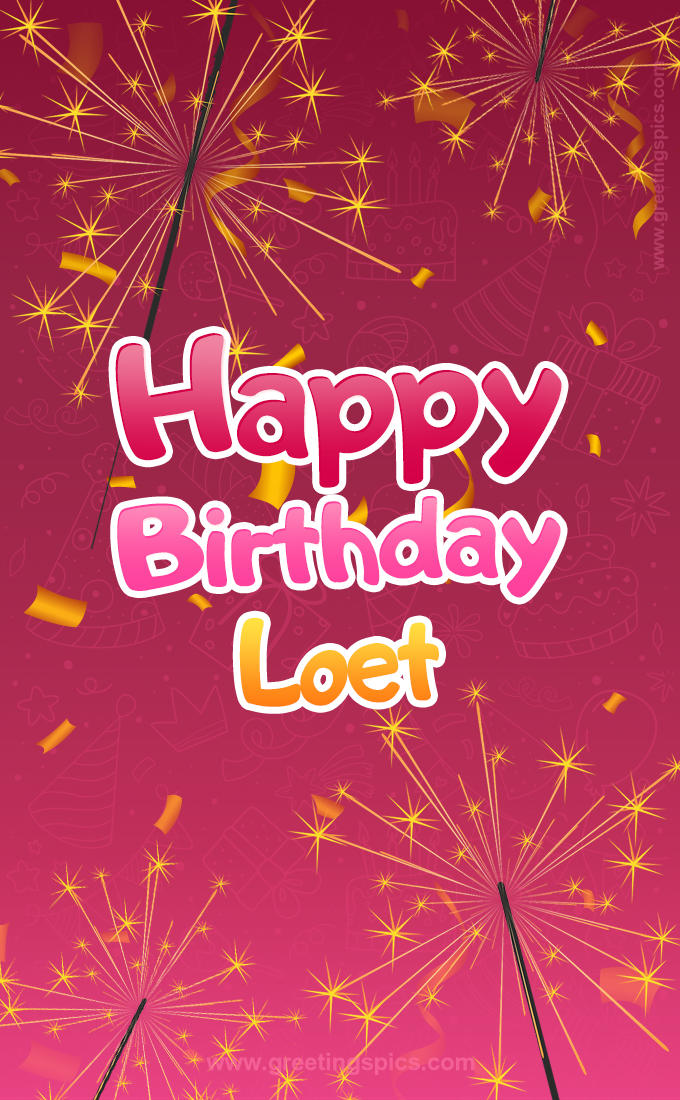 Happy Birthday Loet Image with sparklers (tall rectangle shape picture)