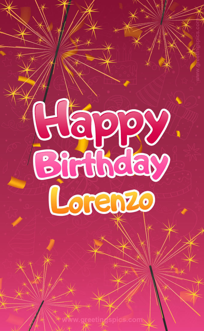 Happy Birthday Lorenzo Image with sparklers (tall rectangle shape picture)