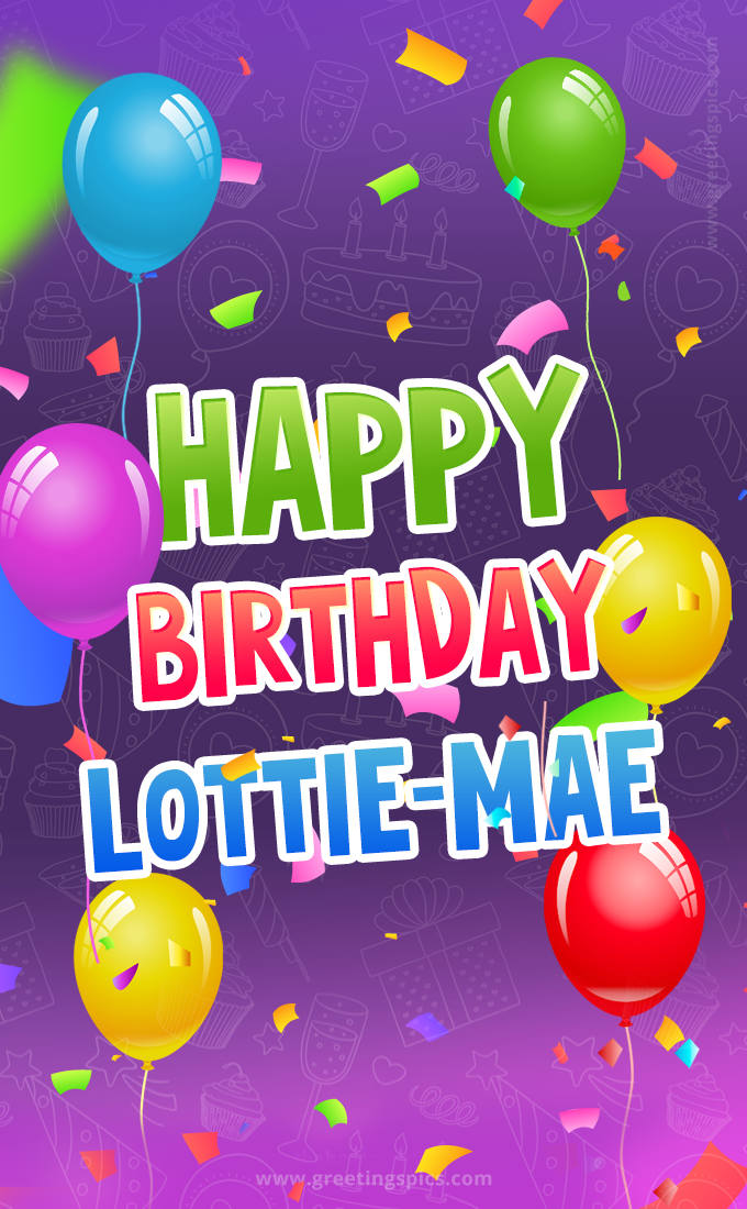 Happy Birthday Lottie-Mae Festive Greeting Card (tall rectangle shape picture)