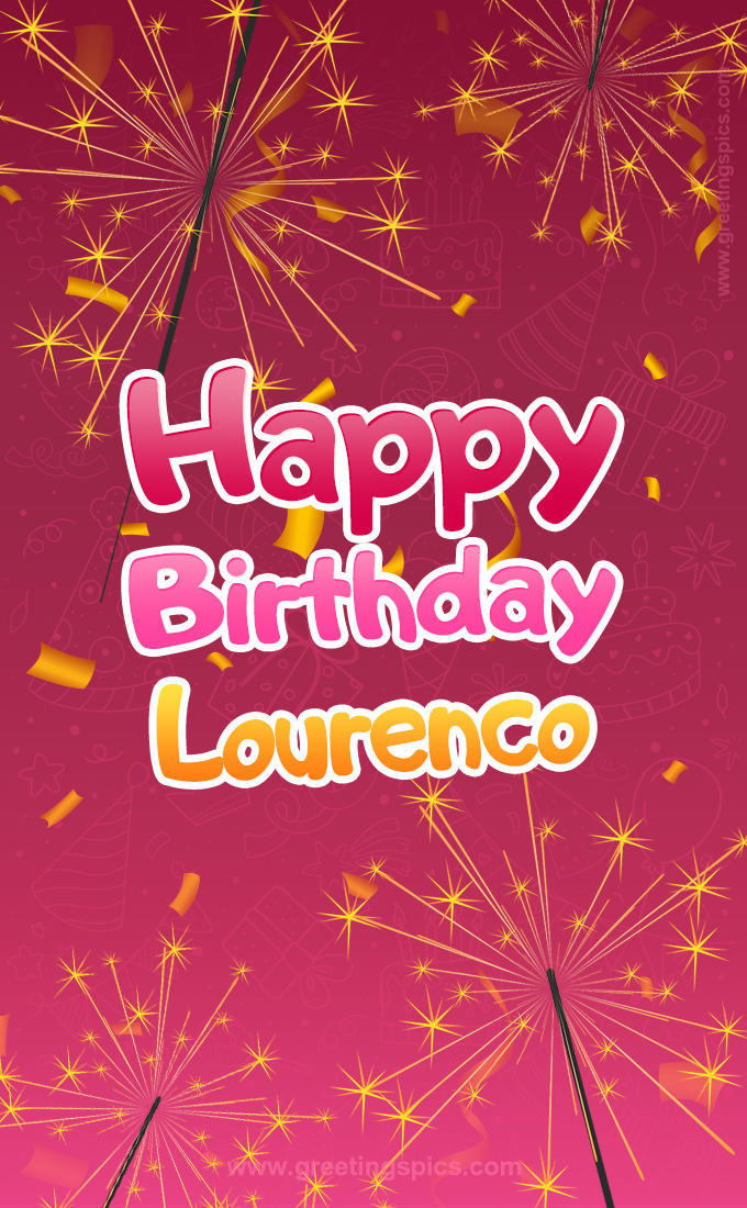 Happy Birthday Lourenco Image with sparklers (tall rectangle shape picture)